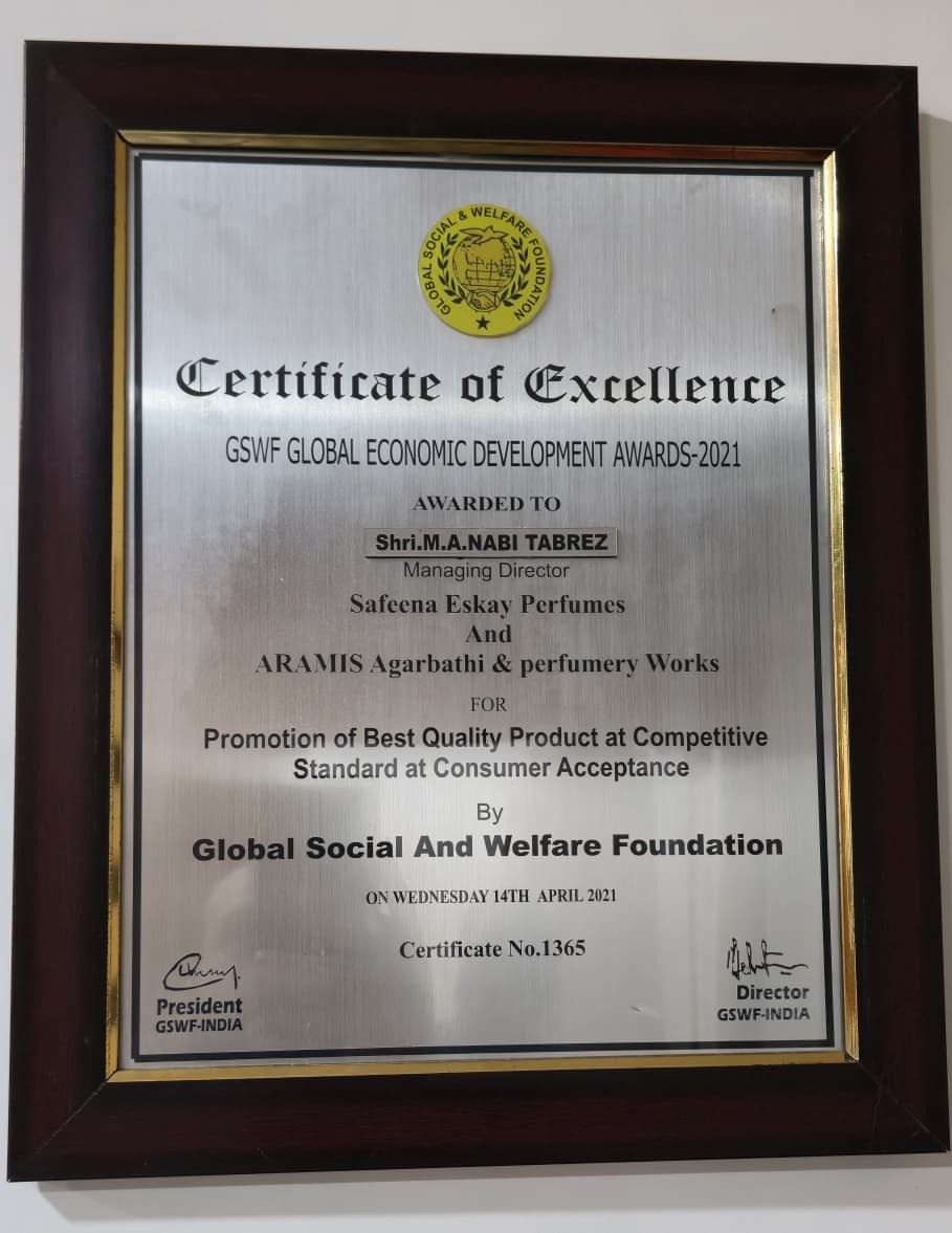 GSWF Global Economic Development Awards 2021 – Certificate of Excellence – M.A Nabi Tabrez